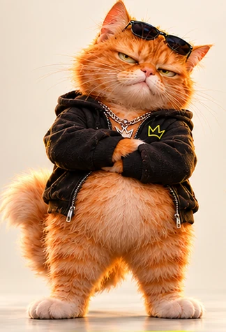 Full body SMIRK with fluffy belly, crown necklace, unzipped hoodie